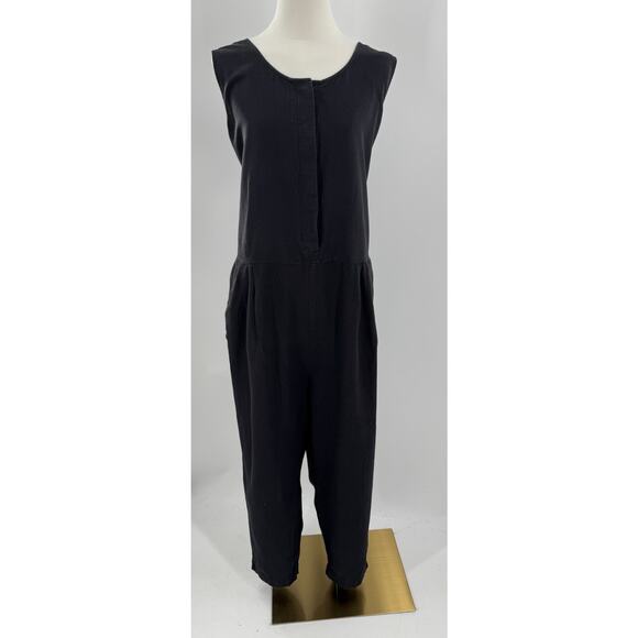 Eileen Fisher Black Cotton Linen Jumpsuit Overalls Romper Pantsuit XL One Piece - Picture 3 of 8